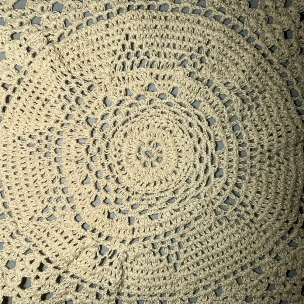 Vintage Hand Crochet Doily Ecru Cotton Lace Round 12/13 In Grandmacore Cottage
